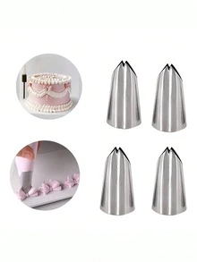 4pcs Stainless Steel Piping Tips Set, Bowknot, Leaf And Lily Flower Shaped Piping Nozzles, DIY Cake Decoration Tools, Suitable For Home And Bakery Use - Silver - View 7