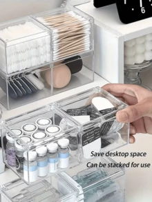 1pc Cosmetic Storage Box, Cotton Swab Holder, Acrylic Cotton Swab Box, Cotton Pad Storage, Makeup Sponge Storage Box, Desktop Transparent Cotton Swab Box, Suitable For Cushion, Cotton Swabs And Floss Dispenser - Multicolor - View 6