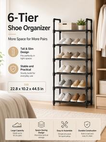 Minimalist Multi-Layer Indoor Shoe Rack For Home Entryway, 45/58cm Length, Dust-Proof Shoe Shelf For Dorm/Rental, Black Multi-Functional Upgraded Thickened Sturdy Design, 3-8 Tier Storage Rack - Multicolor - View 3