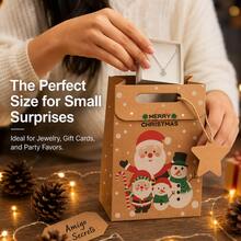 24pcs Christmas Kraft Paper Gift Boxes With Red Ribbon, Small Christmas Paper Gift Boxes, 6/8 Holiday Patterns Available (Santa Claus, Snowman, Gingerbread Man, Reindeer, Bell), Winter Party Favor Bags, Suitable For Classroom Gift Exchange Decoration, Holiday Gift Packaging Boxes - Kraft Paper Bag - View 7