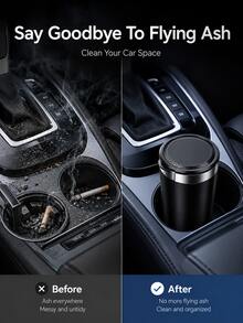 1pc Universal Car Ashtray – Metal & ABS Layered Design, Easy-Clean Black Smokeless Ashtray For SUV, Truck & Sedan Interior, Windproof & Odor-Resistant Vehicle Accessory - A - View 5