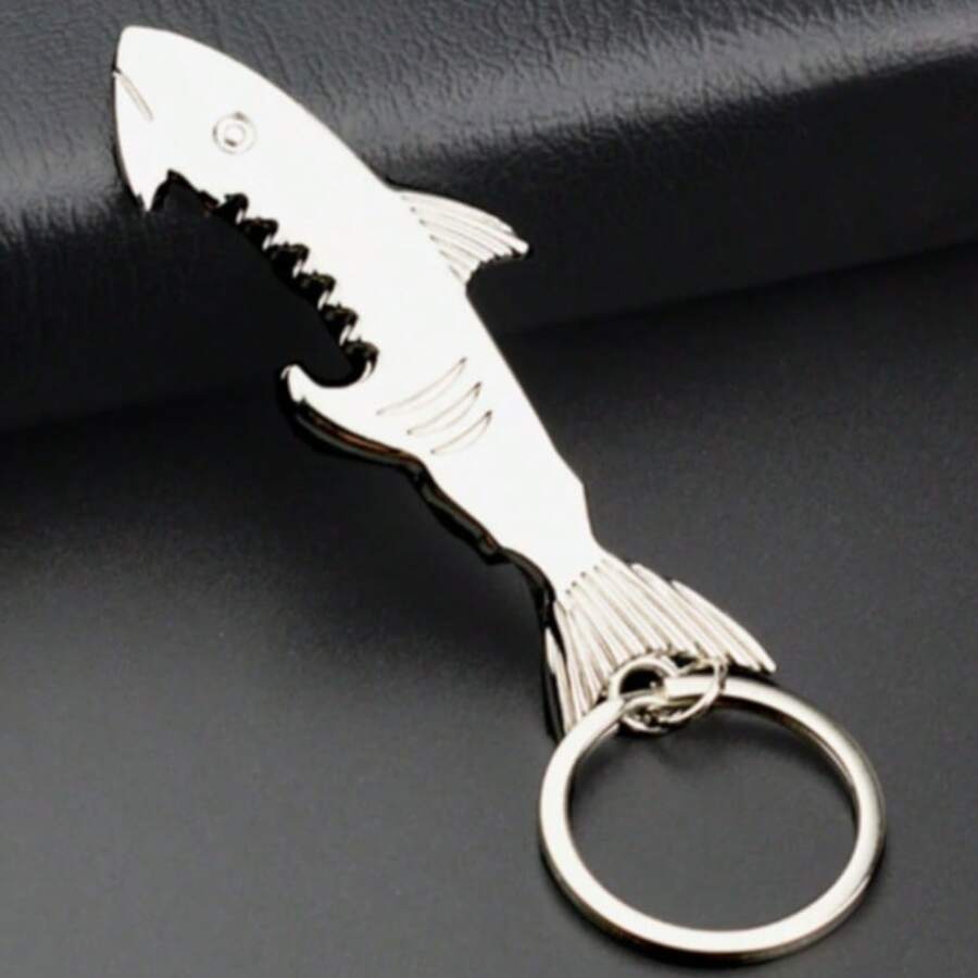1pc Shark Bottle Opener Keychain, Creative Fish-Shaped Key Ring, Mini Portable Bottle Opener, Suitable For Men, Fishing, Camping, Outdoor Activities And Gifts - Multicolor - View 1