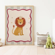 1pc Canvas Framed Nursery Wall Art, Vintage Circus Lion With Crown Kids Room Decor, Retro Carnival Lion Wall Decor, Little King Children's Room Decoration, Storybook Animal Poster, Playful Kids Room Decor, Nursery Decoration, Children's Room Poster, Kindergarten Decoration, Girls Room Decor, Boys Room Decor, Bathroom Decor, Classroom Decor, Game Room Decor, Baby Gift, Birthday Gift, Poster Art - Multicolor - View 3