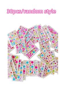 100/80/70/60/50/40/30/20/10/5/1pc Random Style, 3D Acrylic Gem Stickers, Self-Adhesive Shiny Rhinestone Decals, Halloween, Christmas, Valentine's Day Gift Music Festival Face Decoration DIY Handmade Sticker Phone Case Guitar Helmet Luggage Tablet Hair Clip Desktop Party Decor Gem Sticker. - Multicolor - View 12