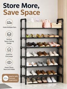 Minimalist Multi-Layer Indoor Shoe Rack For Home Entryway, 45/58cm Length, Dust-Proof Shoe Shelf For Dorm/Rental, Black Multi-Functional Upgraded Thickened Sturdy Design, 3-8 Tier Storage Rack - Multicolor - View 7