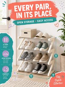 1pc Z-Shaped 4-Tier Shoe Rack, Metal Tube Shoe Storage Rack, Space-Saving Multi-Layer Shoe Organizer, Sturdy Open Shoe Rack, Compact Shoe Storage Rack, Suitable For Entryway, Closet, Bedroom Home Storage - Multicolor - View 3