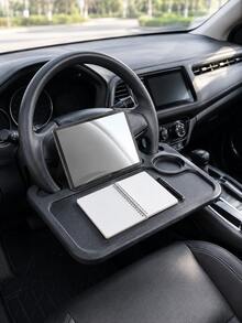 Car Steering Wheel Tray, 1pc 2-In-1 Steering Wheel Desk , Portable ABS Car Food Tray Table With Cup Holder & Pen Slot, Car Laptop Desk For Writing Work, Universal For Most Cars SUVs Trucks, Multipurpose Travel Car Accessories,Car Storage,Car Tray - A - View 3