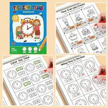 1Pc 32P Clock Reading Workbook Telling Time To Hour Half Hour Analog Digital Time Practice Book For Kids Toddlers Early Learning Homeschool Supplies Halloween Decor Christmas Gift All Styles Shipped Randomly - Multicolor - View 4