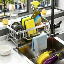 Kitchen Storage Rack, Multi-Functional Household Dishcloth Draining Rack, Sink Dishcloth Storage Rack, Kitchen Utensil Storage Rack (No Assembly Required) - Multicolor - View 2