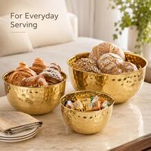 Round Hammered Mixing Bowl Decorative Fruit Salad Bowl 3 Sizes - Gold - View 7