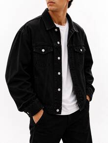 Men Denim Jackets - Black - View 1
