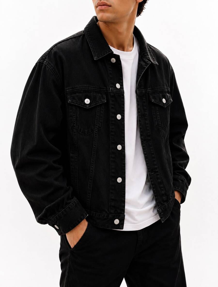 Men Denim Jackets - Black - View 1