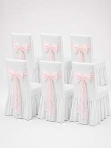 1/4/6pcs Solid Color Milk Silk High Back Long Skirt Chair Covers, Lace Mesh Back Decor For Banquet Wedding, Romantic Modern Elastic All-Season Universal Suitable For Living Room Dining Room Home Chair Decoration - White - View 8