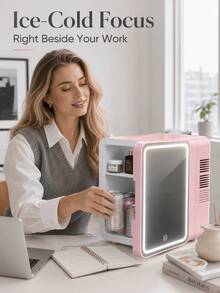 SOKANY 4L Portable Dual-Use Skincare Mini Fridge With Dimmable LED Makeup Mirror, Hot And Cold Functions, Suitable For Storing Cosmetics, Snacks And Beverages, Ideal For Bedroom, Office And Car - Pink - View 9