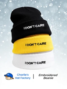 1pc/2pcs/3pcs I DON'T CARE Embroidered Knit Hat, Comfortable Warm Elastic Windproof Acrylic Knit Hat, Suitable For Cycling, Skiing, Outdoor Adventure - I DON'T CARE - View 5
