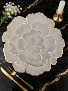 1/4/6/8/12pcs Gold Creative Flower PVC Placemats, Washable, Easy To Clean, Wipeable, Non-Slip, Holiday Wedding Festival Table Mat, Valentine's Day Room Decor Home Supplies - Gold - View 5