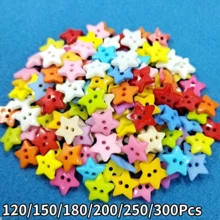 120/150/180/200/250/300Pcs Mixed Color Mini Star Shaped Plastic Sewing Buttons, With 2 Holes, Suitable For Sewing Crafts DIY Handmade, Diameter 0.47 Inch (Random Color) - Multicolor - View 2