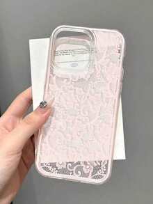 1pc Light Color Girly Romantic Lace Floral Pattern Contrast Color 3-In-1 Pink Frame Transparent Anti-Slip Soft Phone Case Compatible With IPhone 11/12/13/14/15/16 Pro Max - Multicolor - View 13