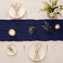 10 Pack Navy Blue Cheesecloth Table Runner, Boho Rustic Gauze Table Runner, Semi Sheer Cheese Cloth Table Decor For Wedding, Bridal Shower, Baby Shower, Birthday Party, Reception, Banquet, Farmhouse Dining Table, Table Centerpiece And Home Decor - Navy Blue - View 4