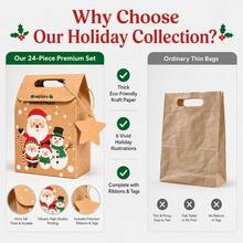 24pcs Christmas Kraft Paper Gift Boxes With Red Ribbon, Small Christmas Paper Gift Boxes, 6/8 Holiday Patterns Available (Santa Claus, Snowman, Gingerbread Man, Reindeer, Bell), Winter Party Favor Bags, Suitable For Classroom Gift Exchange Decoration, Holiday Gift Packaging Boxes - Kraft Paper Bag - View 6