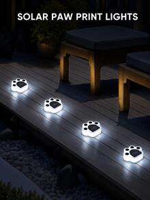 4pcs Paw Print Solar Ground Lights, IP44 Waterproof Outdoor Solar Pathway Lights, Warm White/Cool White/RGB 3 Modes LED Embedded Disk Lights, Auto On/Off Wireless Pet Garden Decor Lights, Suitable For Yard, Lawn, Patio, Walkway, Landscape - Bear Claw Lamp - View 4
