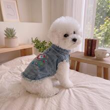 Jaket Hewan Peliharaan Denim Bordir Luar Angkasa, Rompi Berumbai, Cocok Untuk Anjing Kecil dan Sedang, Rompi Modis Musim Gugur/D-Ring - Biru - View 3