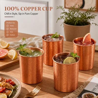 1 PC / 2 PCS / 4 PCS Copper Unstemmed Mugs, Water Cups, Cups, Coffee Cups, Smooth-Polished Metal Cups, Reusable Summer Cold Drink Containers, Suitable For Family Gatherings, Camping, Birthdays, Parties, Weddings, Halloween And Christmas Gifts