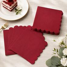 20/40/60PCS Festive Red Solid Scalloped Edge Paper Napkins, 6.5 Inch Elegant Embossed Napkins, Romantic Table Decor For Weddings, Engagements, Birthday Parties, Banquets & Celebrations - View 4