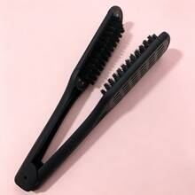 1pc Double-Sided Paddle Brush Fluffy Texture Styling Straight & Curly Dual-Use V-Shaped Detangling Comb - Black - View 3