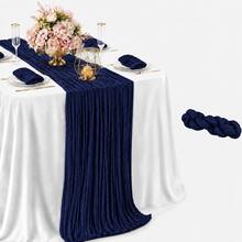 10 Pack Navy Blue Cheesecloth Table Runner, Boho Rustic Gauze Table Runner, Semi Sheer Cheese Cloth Table Decor For Wedding, Bridal Shower, Baby Shower, Birthday Party, Reception, Banquet, Farmhouse Dining Table, Table Centerpiece And Home Decor - Navy Blue - View 21