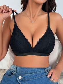 3pcs Solid Color Lace Trim Nursing Bras (Padless) - Black - View 7