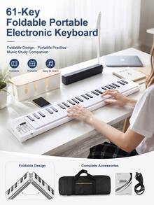 1 buah Keyboard Elektronik Portabel Lipat 61 Tombol Warna Putih dengan Tas Penyimpanan, 16 Nada, 100 Ritme, 25 Lagu Demo, Piano Gulung Isi Ulang USB, Keyboard Musik Multifungsi, Cocok untuk Pemula, Latihan di Rumah dan Pelajaran Musik - Tersedia berbagai pilihan (kemasan yang lebih baik) - View 3