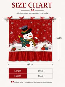 1pc Snowman & Snowflake Print Oven Curtain, With Ribbon Tie Top And Red Ruffle Edge, Short Kitchen Tier Curtain, Decorative Cover Cloth, Suitable For Stove, Oven, Open Cabinet And Small Window, Christmas Country Style Home Decor - Snowman and Snowflake - View 2