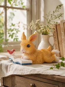 1pc Garden Shop Yard Small Ornament, Resin Rabbit Figurine, Creative Small Animal Zoo Art Decor, Room Decoration, Back To School, Home Decor - Multicolor - View 2