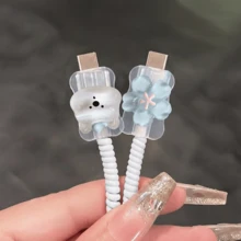 1 Set 3D Cherry Blossom Puppy Data Cable Protector, Cute Style Phone Accessory, Compatible With Apple 18W/20W PD Fast Charging, Cartoon Style Gift Item, Also Suitable As Birthday, Christmas, New Year Holiday Gift For Family - 3D Flower Puppy - View 4