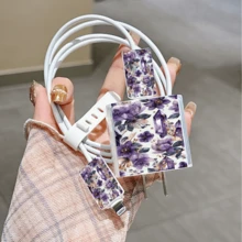 Purple Floral Crystal Watercolor Full Print Pattern, For IPhone18W/20w Transparent Charger Protective Case For IPhone13/14/15 Charger Protective Case 20W Charger Protective Set, Charging Cable Head Protective Case. Gift, Transparent Protective Case, Charger Protective Shell - Multicolor - View 5