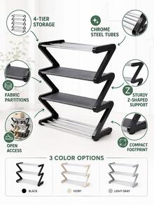 1pc Z-Shaped 4-Tier Shoe Rack, Metal Tube Shoe Storage Rack, Space-Saving Multi-Layer Shoe Organizer, Sturdy Open Shoe Rack, Compact Shoe Storage Rack, Suitable For Entryway, Closet, Bedroom Home Storage - Multicolor - View 6