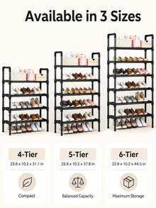 Minimalist Multi-Layer Indoor Shoe Rack For Home Entryway, 45/58cm Length, Dust-Proof Shoe Shelf For Dorm/Rental, Black Multi-Functional Upgraded Thickened Sturdy Design, 3-8 Tier Storage Rack - Multicolor - View 2