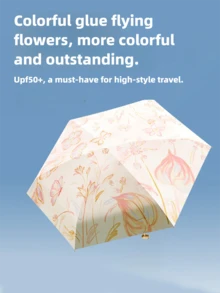 UPF50+ UV Protection, Lightweight Portable Travel Umbrella, Mini Windproof Waterproof Folding Sun Umbrella, UV Protection, Colorful Coating Fabric, Fashion Floral Design, For Women - A - View 6