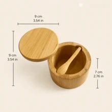 Acacia Wood Salt Cellar With Built-In Spoon, Dust-Proof; Elegant Kitchen Salt Container With Rotating Magnetic Lid, Suitable For Storing Pepper, Spices, Bath Salts, Sea Salt, Etc., 6oz - Khaki - View 8