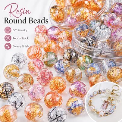 5pcs 16mm Colorful Resin Beads With Built-In Foil Mesh DIY Beading Accessories For Phone Chain, Keychain, Car Hanging, Bag Chain And More