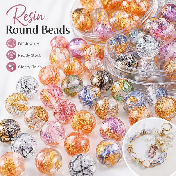 5pcs 16mm Colorful Resin Beads With Built-In Foil Mesh DIY Beading Accessories For Phone Chain, Keychain, Car Hanging, Bag Chain And More