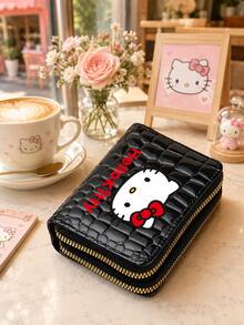 SANRIO 1pc Hello Kitty Small Wallet For Women, Double Zipper Credit Card Holder With Accordion Card Slots, Coin Pocket And Glossy Textured Finish - Multicolor - View 2