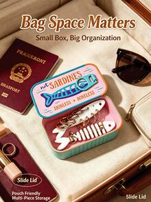 Vintage Sardine Mini Jewelry Storage Box With Fish Bone Divider, Mini Earring Box,Snap Closure Sealed Portable Jewelry Box,Rectangular Flip Top Metal Tin,Compartment Storage For Earrings, Rings,Necklaces, Suitable For Commuting,Short Trips, Dorm Desk - Multicolor - View 1