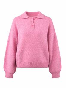 Women's Solid Color Casual Versatile Daily Long Sleeve Sweater - Pink - View 6