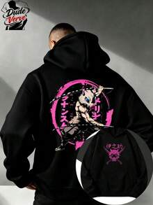 Car-Themed Hoodie, Racing Car Print, Casual Cartoon Style, Oversized Men's Pullover, Long-Sleeve Autumn/Winter Clothing. - Black - View 1