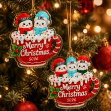 Custom Snowman Mug Christmas Ornament, Personalized 2-6 Name Tree Hanging Decor, Festive Holiday Family Style, Customized Christmas Decoration, Customizable Name Keepsake, Christmas Tree Decor, Family Friends Gift 2026, Christmas Gift - Style B - View 4