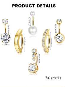 6PCS Personalized Faux Pearl Belly Piercing Rings Set, Women's Jewelry For Daily Wear And Beach Accessories - Yellow Gold - View 2