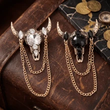 2Pcs Ox Head Brooch Pin Set – Multi-Use Keychain, Button Cover, Collar Clip, Cufflink & Bag Charm, Retro Jewelry Gift - Bull Head - View 2