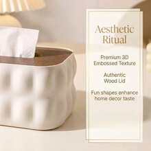 Upgraded Nordic Minimalist Style Tissue Box (With Wooden Lid), Large Capacity. Fashionable INS-Style Tissue Box, Home Decor, Suitable For Bathroom, Bedroom, Living Room, Best Gift Choice For Halloween, Thanksgiving, Christmas, Minimalist Desktop Tissue Box For Home Use - Milky White - View 6